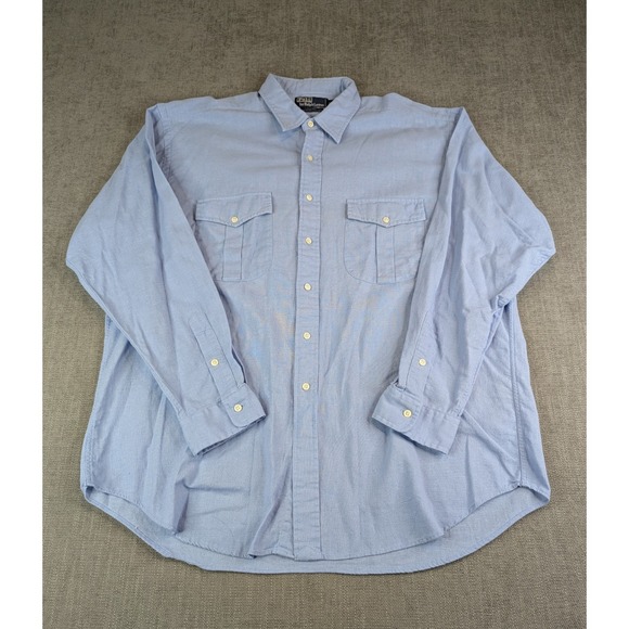 Polo Ralph Lauren Shirt Mens XL Light Blue Linen Blend Safari Utility Military - Picture 2 of 6